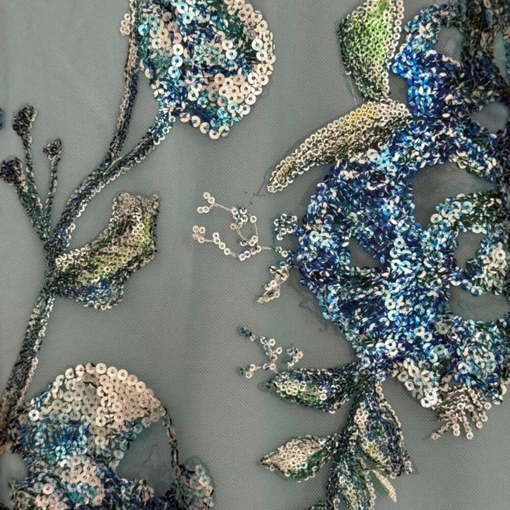 Marchesa Notte Blue Lace & Floral Sequin Embellished Midi Sheath Dress 18 NWT - Picture 13 of 16